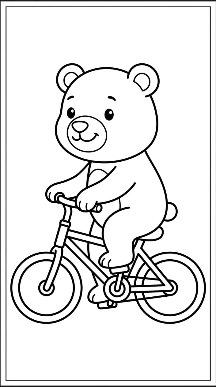 Bear Riding a Bicycle Coloring Page